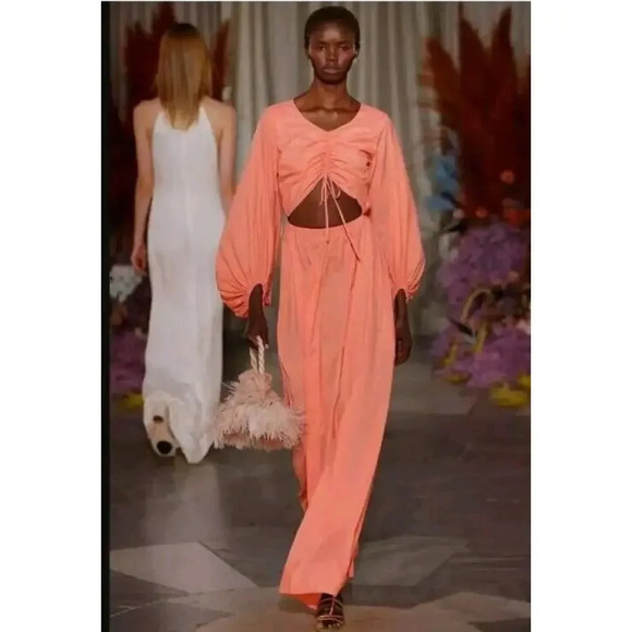 Staud Orange Tangier Ruched Cutout Balloon Sleeve Long Maxi Dress… - Picture 1 of 11